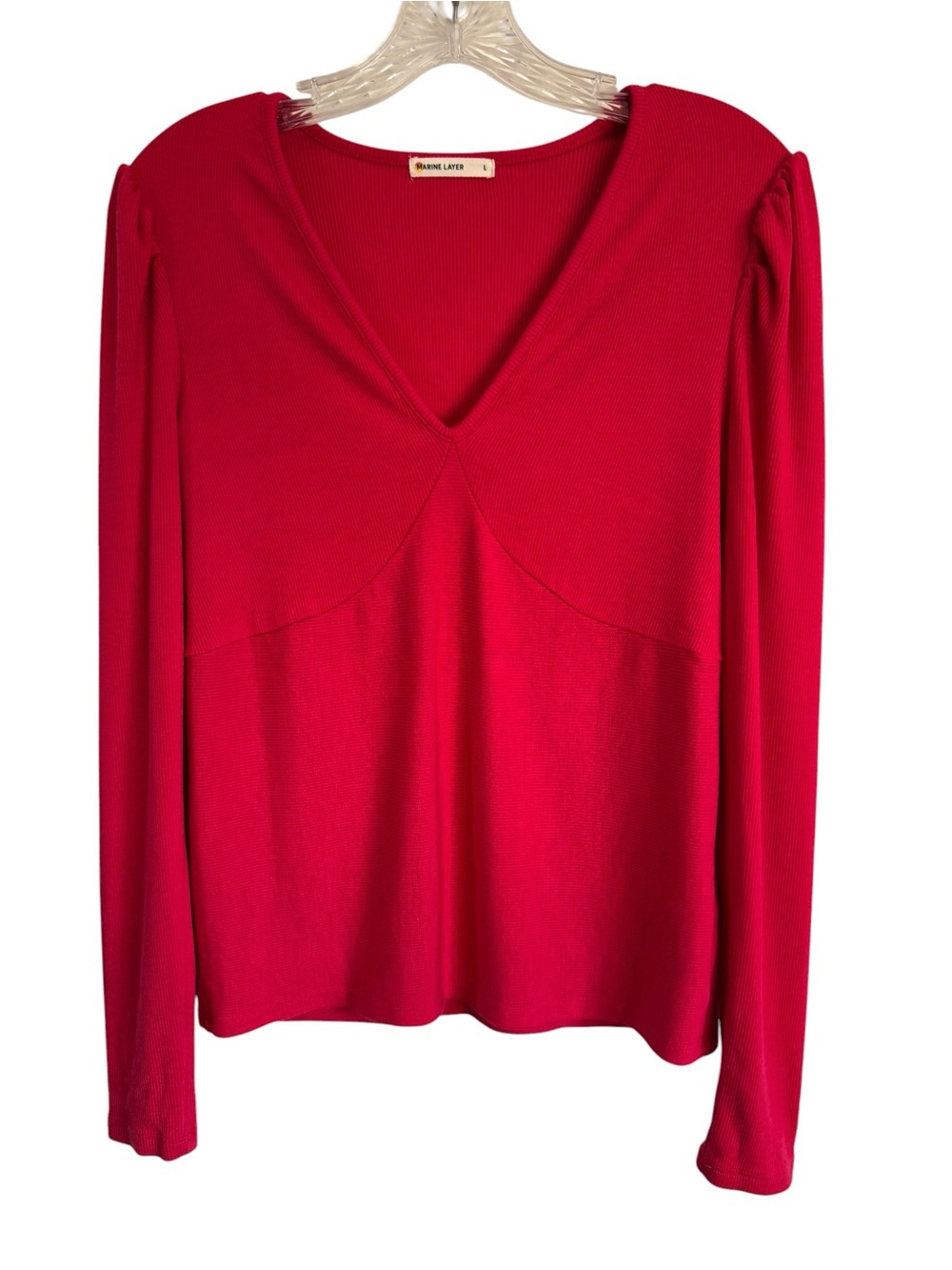 Marine Layer Lexi Rib V-Neck Top Red Stretch Long Sleeves Size Large